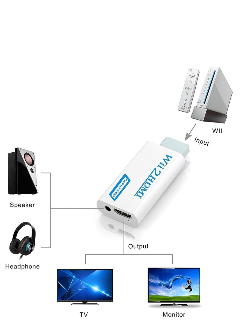 General - Wii to HDMI Converter,Wii HDMI Adapter with Hdmi Cable Connect Wii Console to HDMI Display in 1080p Output Video with 3.5mm Audio Supports All Wii Display Modes White - Image 1
