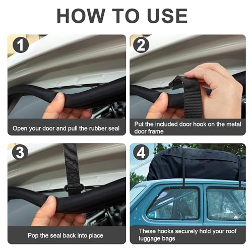 SAVITA 6pcs Rooftop Cargo Tie Down Hook Straps, Car Roof Cargo Carrier Door Hooks Car Door Hook Straps, Attaches to Car Door Frame, Car Door Cargo Hooks for Most Cars, Strapping Any Car Roof Luggage - Image 3