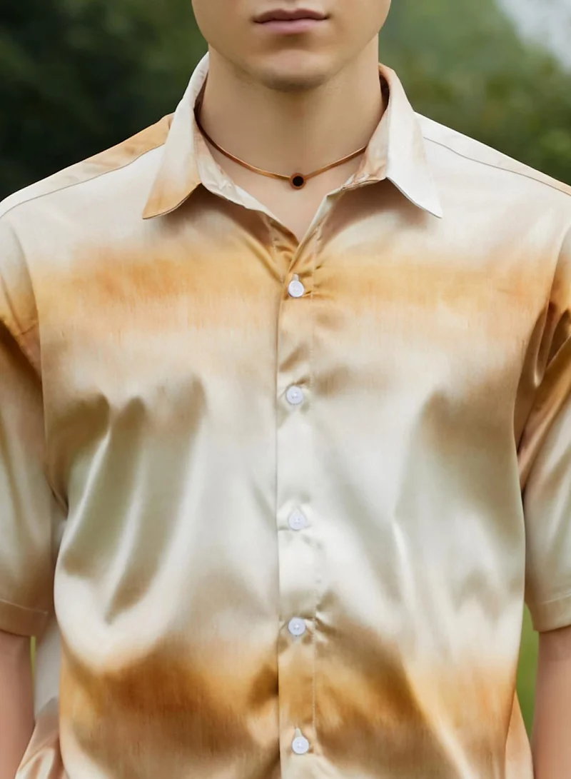 Campus Sutra Men's Saltbox Beige Ombre Sheen Oversized Shirt