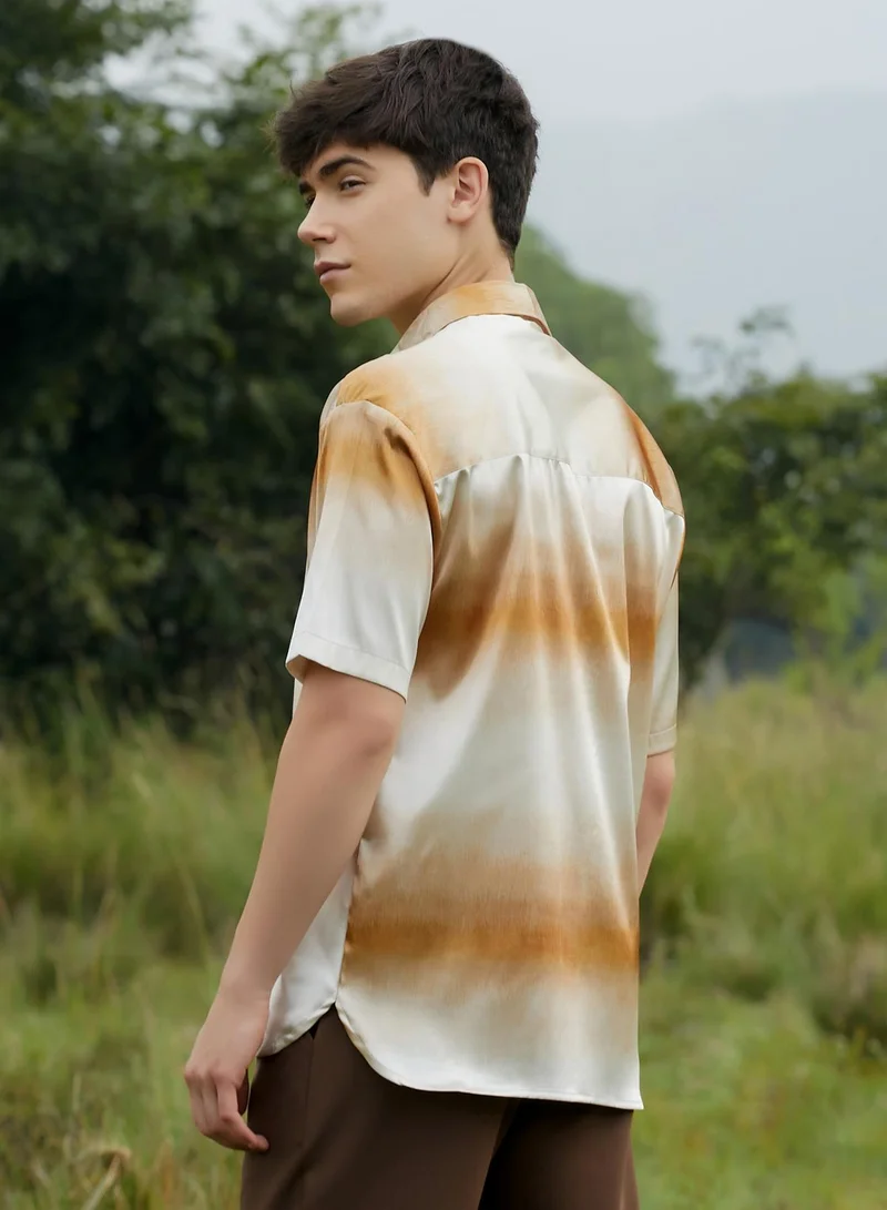Campus Sutra Men's Saltbox Beige Ombre Sheen Oversized Shirt