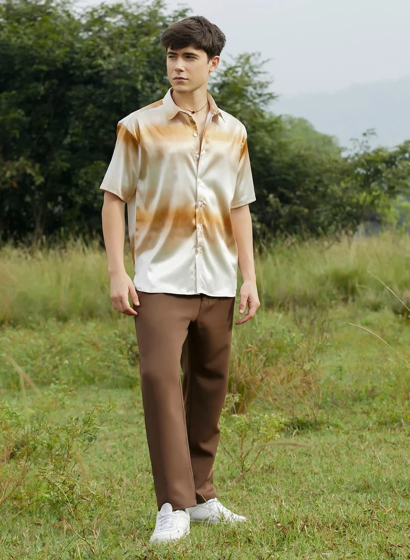 Campus Sutra Men's Saltbox Beige Ombre Sheen Oversized Shirt