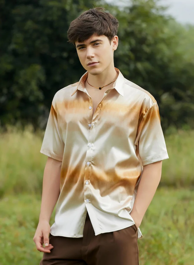 Campus Sutra Men's Saltbox Beige Ombre Sheen Oversized Shirt