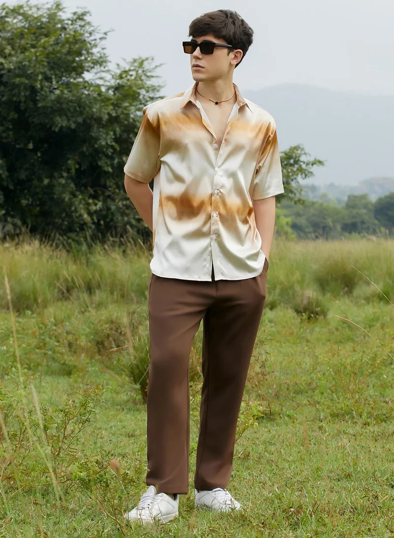 Campus Sutra Men's Saltbox Beige Ombre Sheen Oversized Shirt