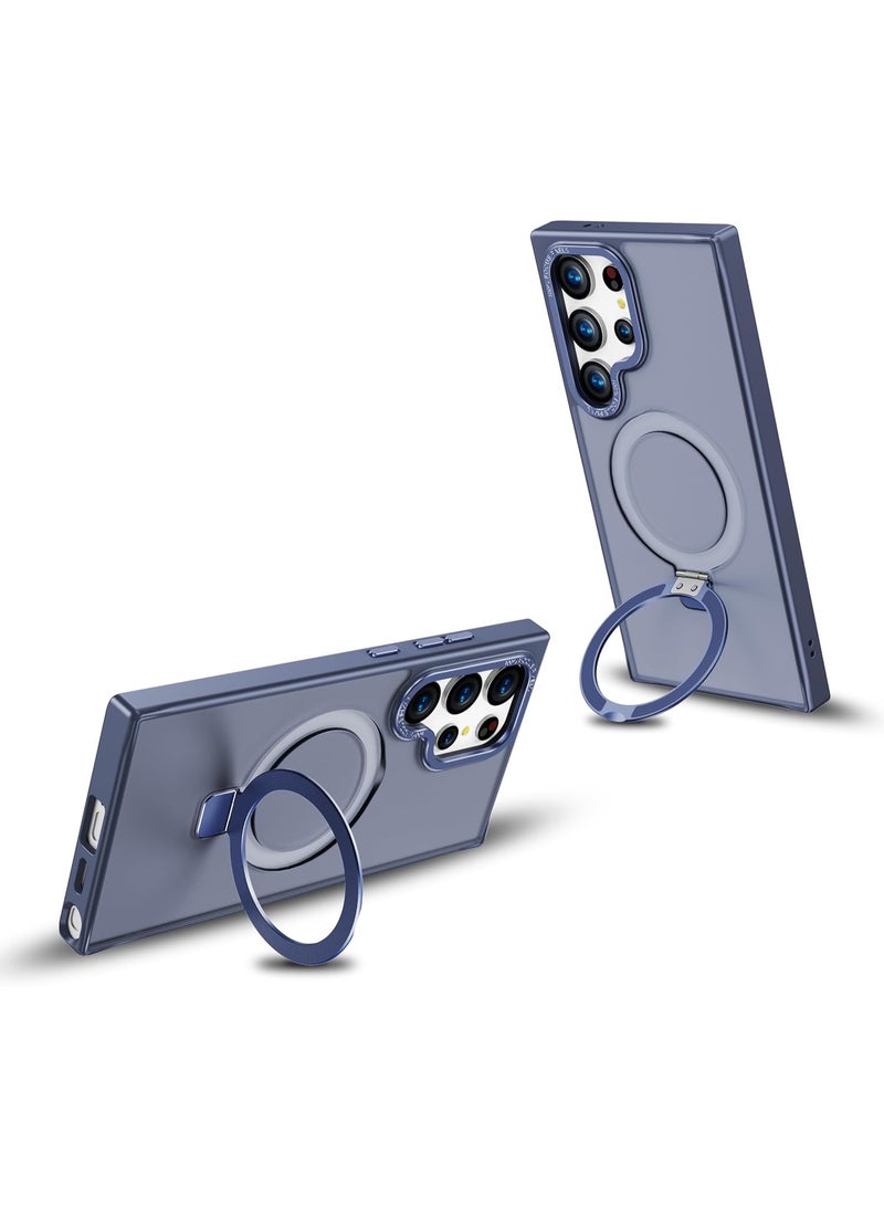 جراب مغناطيسي متوافق مع هاتف Samsung S23 Ultra مع حامل حلقي، [حماية من السقوط حتى 10 أقدام] [ملمس مخملي] جراب هاتف نحيف شفاف غير لامع مقاوم للصدمات لهاتف Samsung S23 Ultra (أزرق) - Image 3