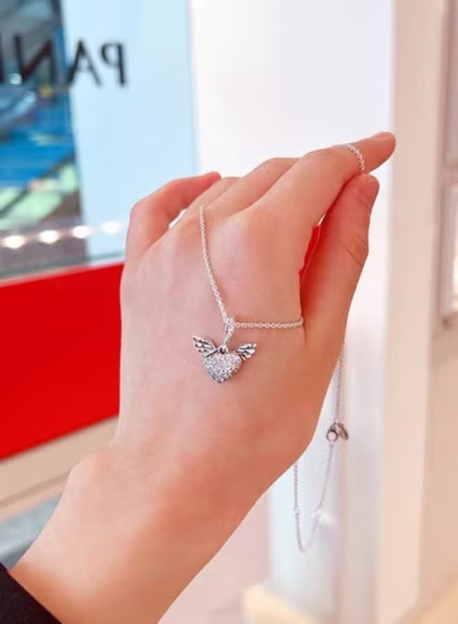 Chomel Women's Classic Cubic Zirconia silver Pave Inlay Hand drawn Love Pendant Birthday Gift for Girls Heart Shaped Necklace Clavicle Chain Neck Chain - Image 3