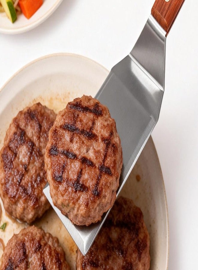 Adoco Stainless Steel Griddle Spatula, BBQ Grill Spatula Accessories for Blackstone,Metal Spatula w/Full Tang Wooden Handle & Beveled Edge for Pancake Flipper,Smash Burger Turner,10.7x2.8Inch - Image 5
