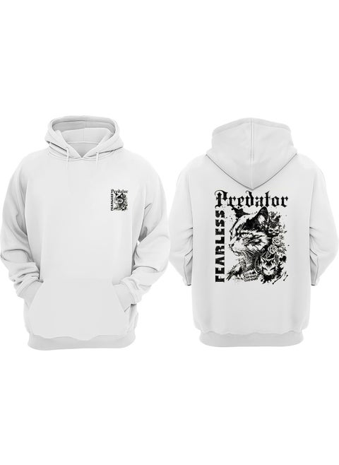 Unisex Predator Design Front Back Printed Regular Fit White Sweatshirt
