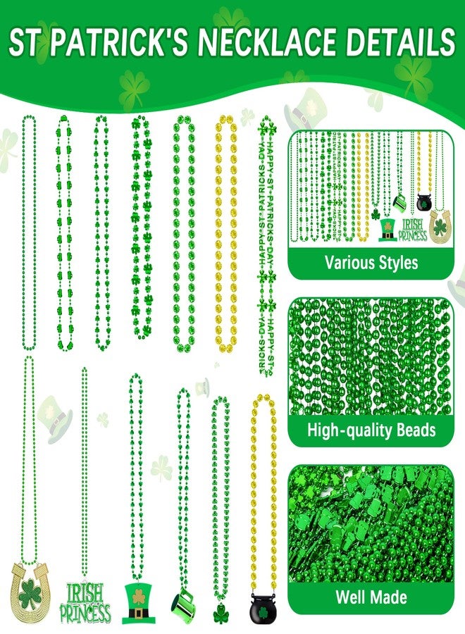 EOBOH 200PCS St Patricks Day Beads Necklace Accessories, 12 Kinds of St Patricks Beads, Irish Shamrock Beer Mug Coins Pendants, Adult St Patricks Necklaces Bulk for Parade Party Supplies Favors - Image 3