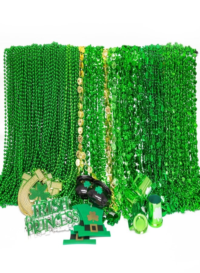 EOBOH 200PCS St Patricks Day Beads Necklace Accessories, 12 Kinds of St Patricks Beads, Irish Shamrock Beer Mug Coins Pendants, Adult St Patricks Necklaces Bulk for Parade Party Supplies Favors - Image 1