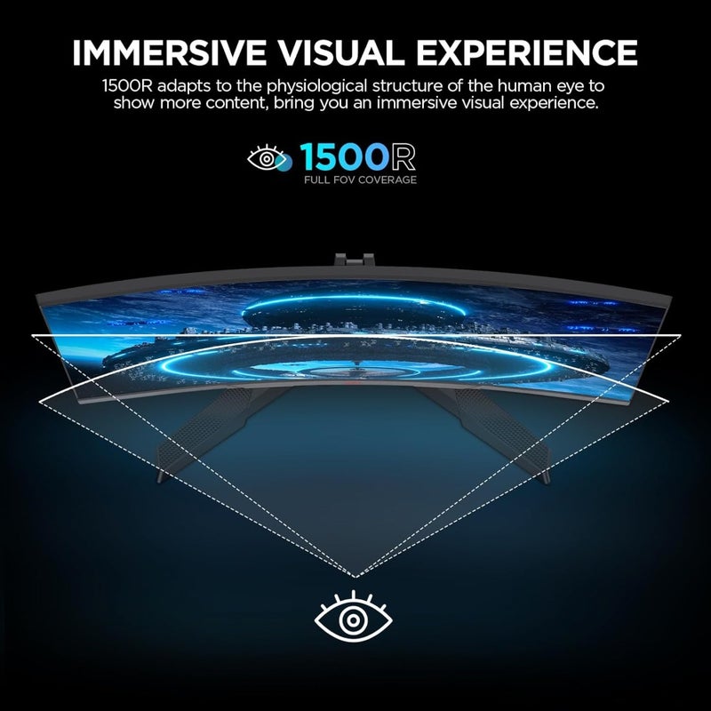 Gaming Monitor for PC - FHD 1080P Curved VA Panel, 165Hz Refresh Rate, 1ms Response, 1500R Radius, Adaptive Sync, HDMI x2/DP, VESA Mount, Tilt Adjustable, Eye Care - Image 2