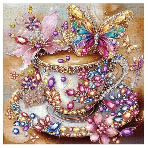 PPuzzling Coffee Cup Puzzles for Adults 1000 Pieces Colorful Flower Butterfly Teacup Jigsaw Puzzles Crystal Jewel Floral Cups Puzzle as Home Decor - Image 5