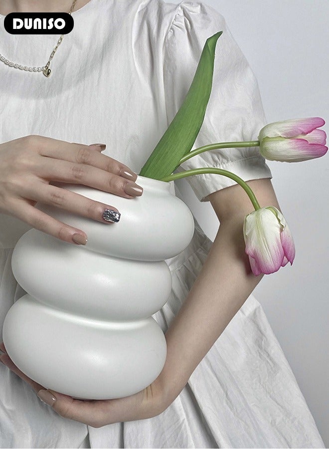 DUNISO Circle Ceramic Vase, Minimalist Bohemian Decor, Modern Dried Flowers Vase, Irregular Shape Vase for Centerpieces Wedding Dinner Table Party Living Room Office Bedroom  - Image 5