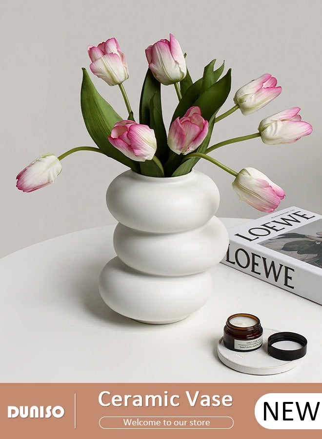 DUNISO Circle Ceramic Vase, Minimalist Bohemian Decor, Modern Dried Flowers Vase, Irregular Shape Vase for Centerpieces Wedding Dinner Table Party Living Room Office Bedroom  - Image 1
