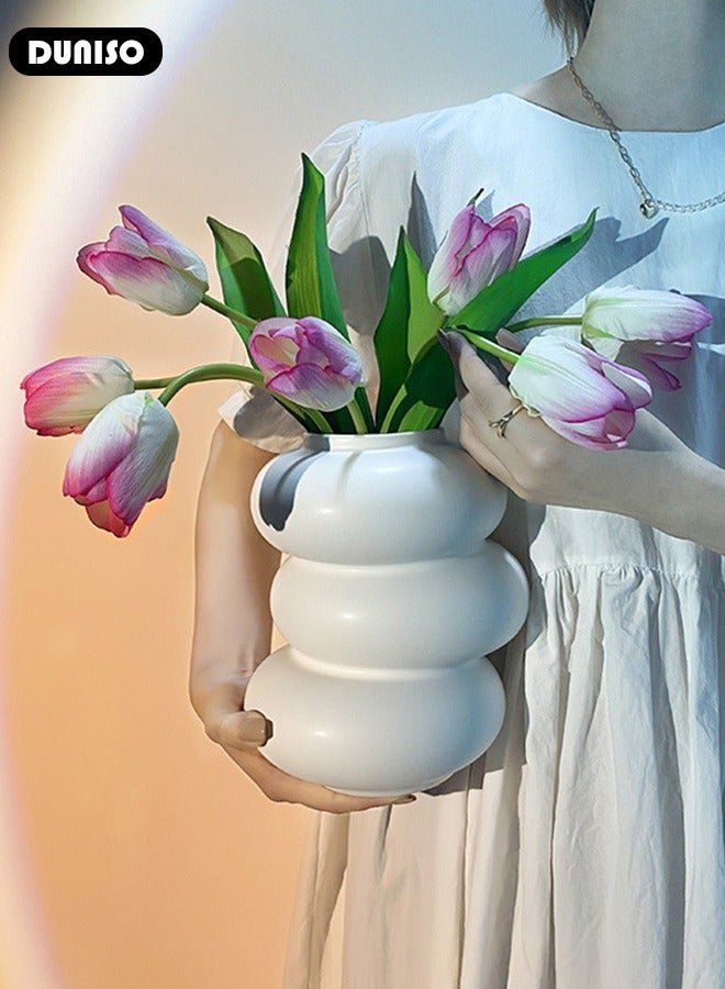 DUNISO Circle Ceramic Vase, Minimalist Bohemian Decor, Modern Dried Flowers Vase, Irregular Shape Vase for Centerpieces Wedding Dinner Table Party Living Room Office Bedroom  - Image 3