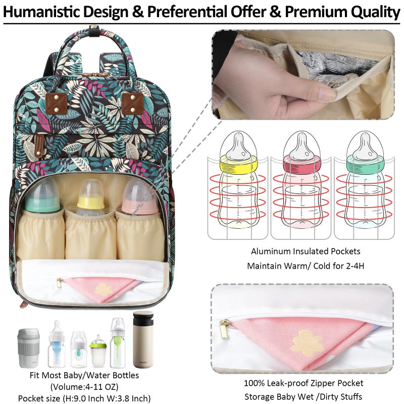 Tenot Diaper Bag Backpack Tote for Women Large Capacity, Baby Bag with Insulated Pockets Multifunctional Diaper Bags For Baby Girl Boy Waterproof Baby Bags For Boys Girls Mama Maternity Bag Colorful Leaves - Image 2