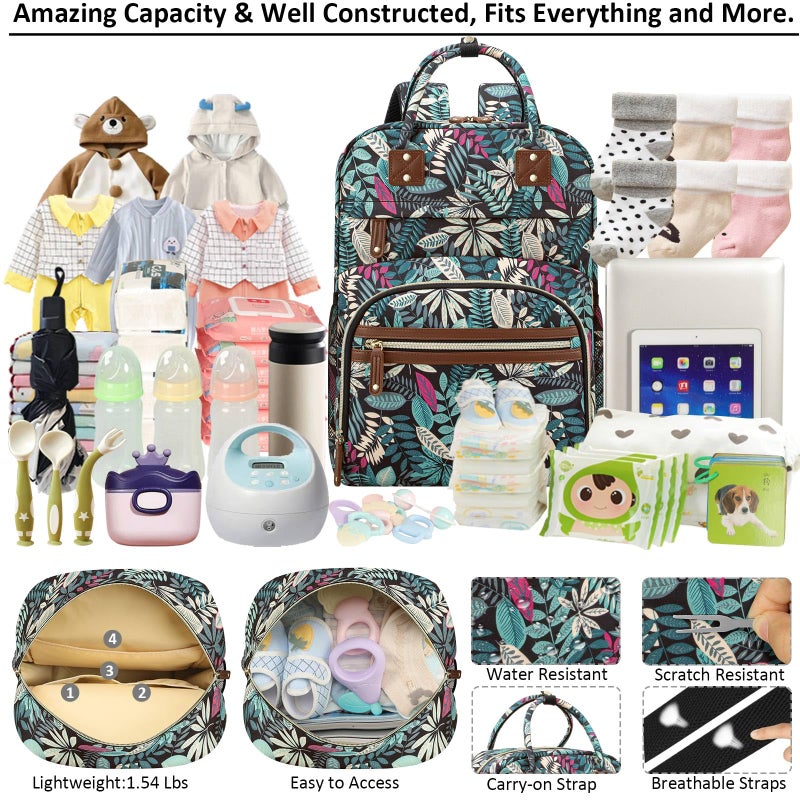 Tenot Diaper Bag Backpack Tote for Women Large Capacity, Baby Bag with Insulated Pockets Multifunctional Diaper Bags For Baby Girl Boy Waterproof Baby Bags For Boys Girls Mama Maternity Bag Colorful Leaves - Image 3