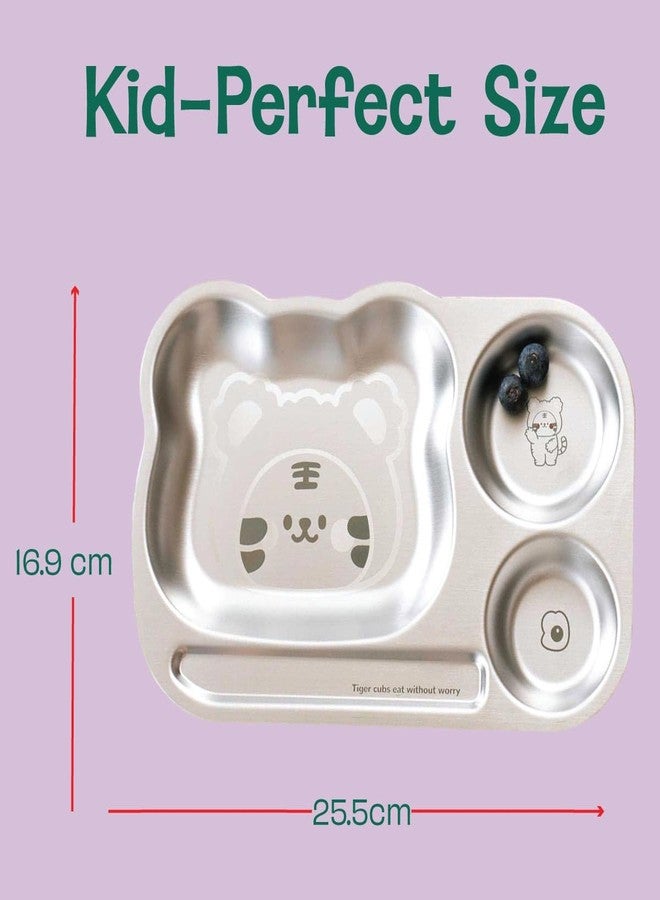 Basil Stainless Steel Plate for Kids - Kids Plates for Food with 3 Compartments - Dinner Plates for Baby - Unbreakable Dinner Plates - Ideal for Birthday, Return Gifting - BPA-Free - Funky Bear Plate - Image 5