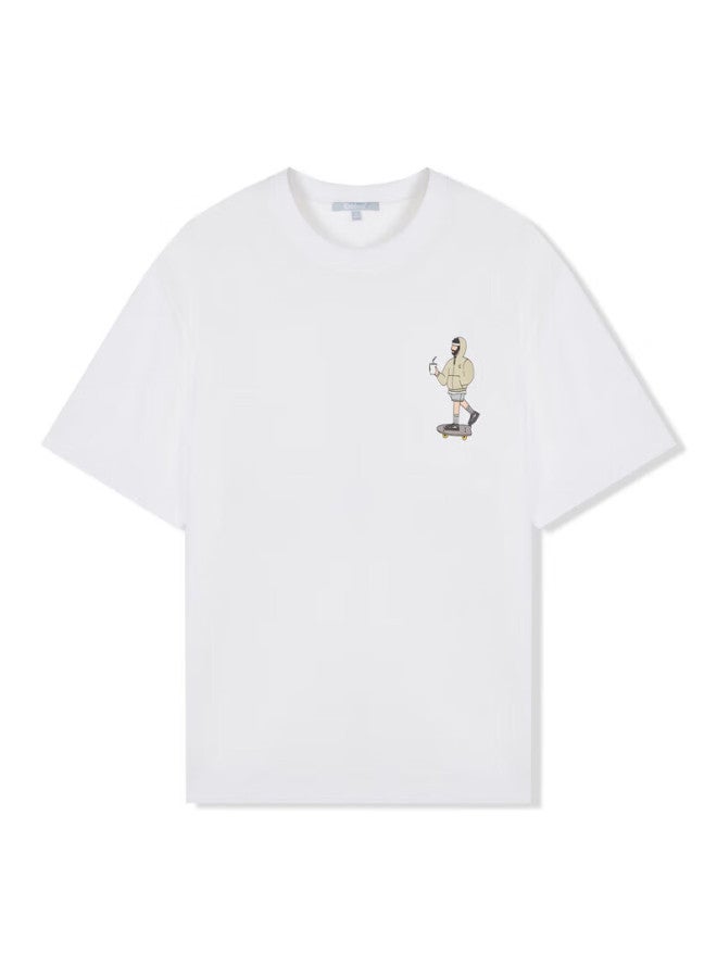 Cabbeen Cityboy Print Men's Solora Cool Feeling T-shirt Summer Print Loose Short Sleeve Bleached White L - Image 4