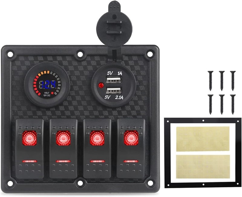 Wivplex 12V 24V Marine Rocker Switch Panel with USB Charger - Image 1