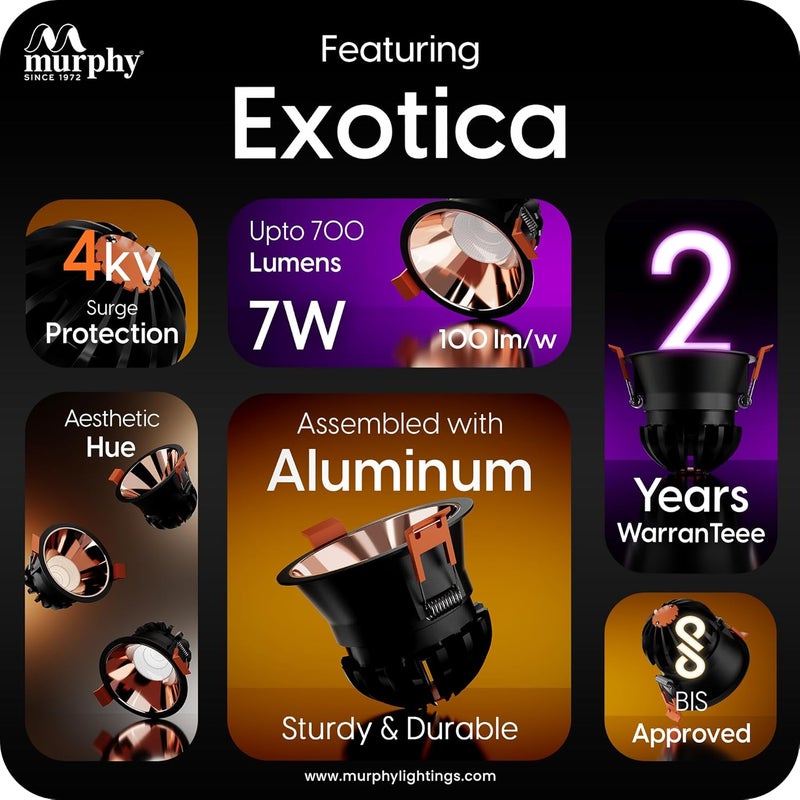 Murphy 7W Black Body Rose Gold Finish COB Spot Down Light Warm White Pack of 10 - Image 3