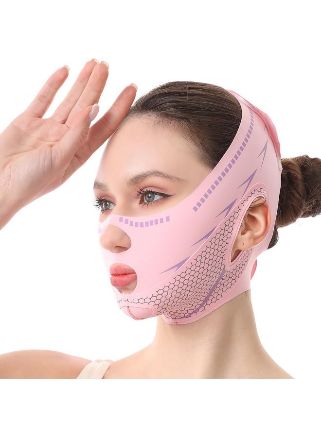 Hugifts Pink Graphene V-Face Sleeping Mask, Lifting & Firming Double Chin Reducer for Jawline Shaping, Breathable Anti-Snoring Facial Shaping Strap - Image 1
