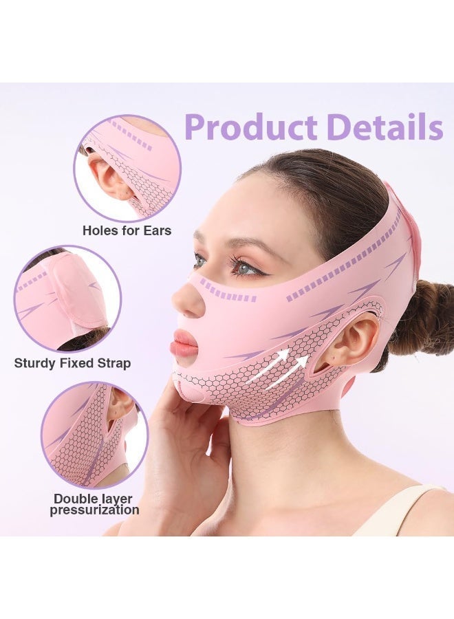 Hugifts Pink Graphene V-Face Sleeping Mask, Lifting & Firming Double Chin Reducer for Jawline Shaping, Breathable Anti-Snoring Facial Shaping Strap - Image 2