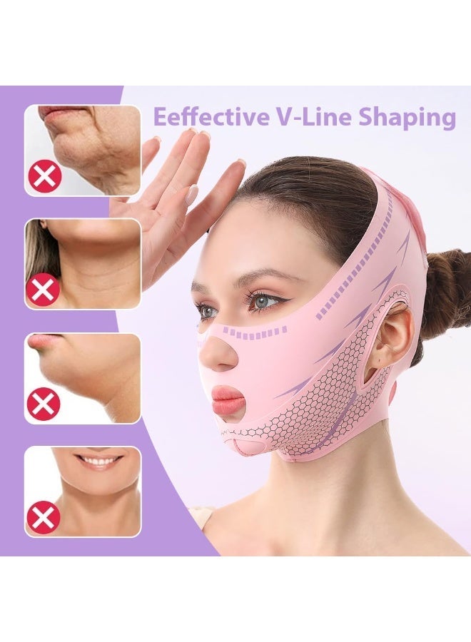 Hugifts Pink Graphene V-Face Sleeping Mask, Lifting & Firming Double Chin Reducer for Jawline Shaping, Breathable Anti-Snoring Facial Shaping Strap - Image 3