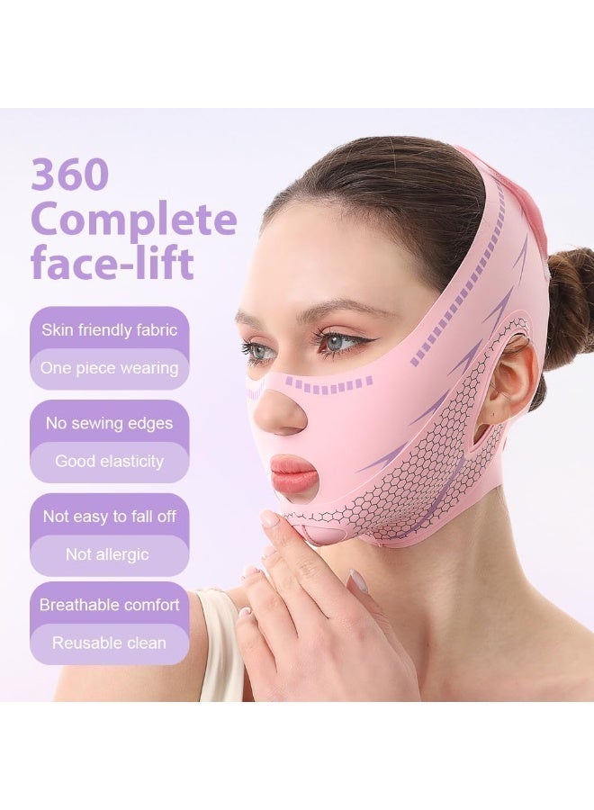 Hugifts Pink Graphene V-Face Sleeping Mask, Lifting & Firming Double Chin Reducer for Jawline Shaping, Breathable Anti-Snoring Facial Shaping Strap - Image 5