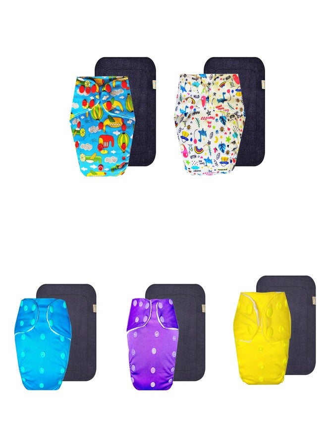 حفاضات قماشية فاخرة من دمبلدو مع حشوة رمادية (عبوة من 5) | مضادة للحساسية | مانعة للتسرب | سهلة التنظيف | تغيير حفاضات بدون قلق | من 3 أشهر إلى 3 سنوات | للجنسين - Image 1