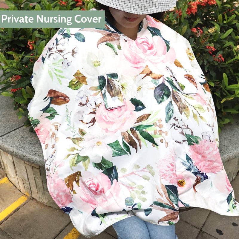 DILIMI Car Seat Covers for Babies, Peekaboo Opening Infant Car Seat Canopy for Baby Boys Girls, 2 in 1 Mom Nursing Breastfeeding Covers, Minky Warm Carseat Canopy for Newborn, Pink Flower - Image 5