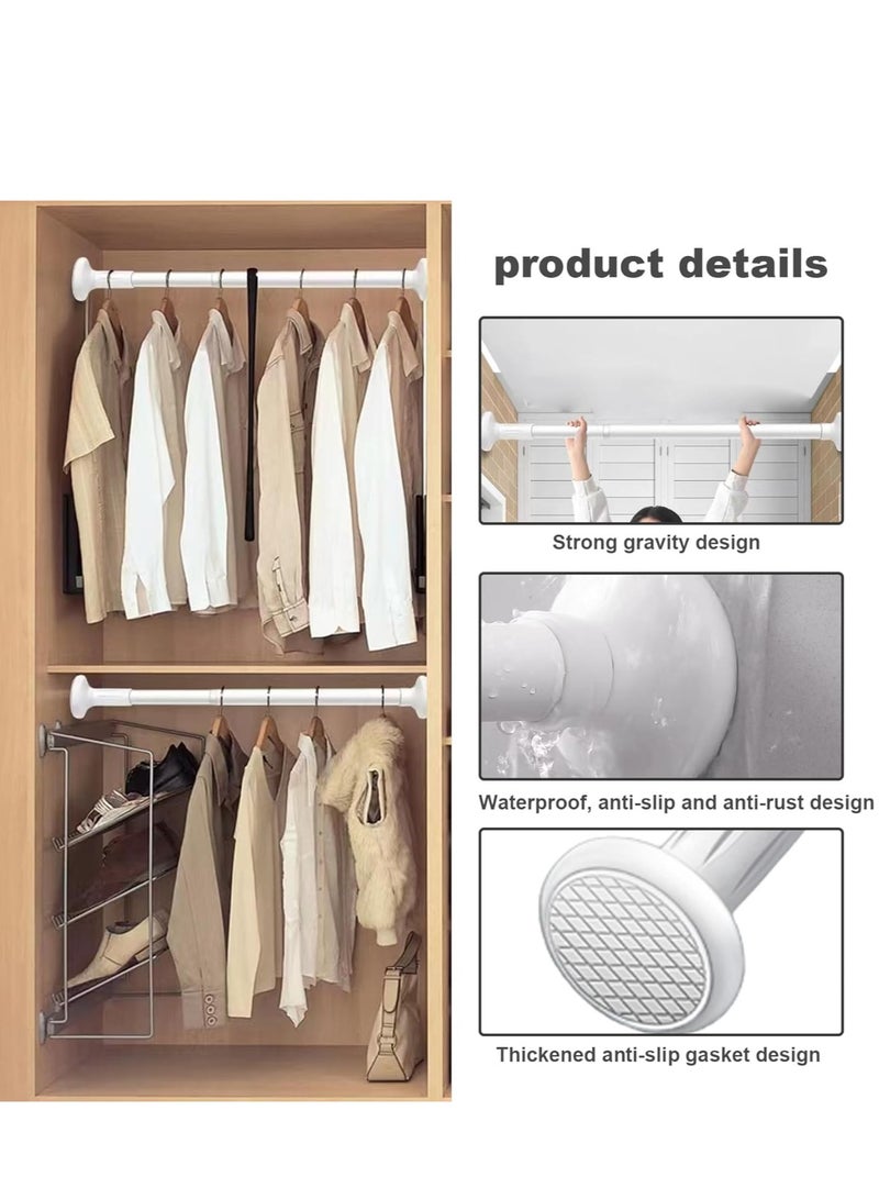 KASTWAVE White Curtain Pole 50-80cm Extendable Shower Rail 27mm No Drill Curtain Pole Hold Up to 90kg Stainless Steel Telescopic Clothes Hanging Bar Rail for Bath, Closet, Wardrobe Shower Rail Extendable  - Image 3