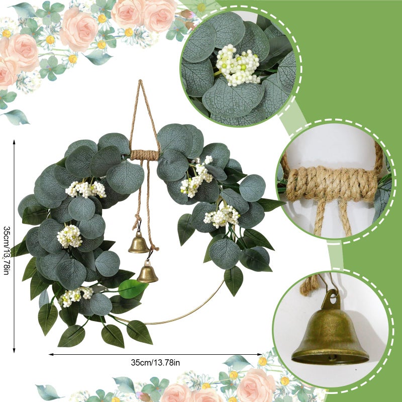 CMINAUS 15'' Eucalyptus Wreath for Front Door Artificial Greenery Outdoor Wreath with White Berry Spring Summer Wreaths for Farmhouse Front Porch Window Porch Hanging Wall Party Wedding Decor - Image 2