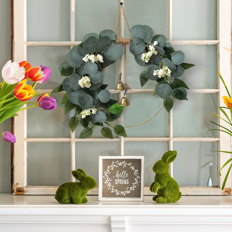 CMINAUS 15'' Eucalyptus Wreath for Front Door Artificial Greenery Outdoor Wreath with White Berry Spring Summer Wreaths for Farmhouse Front Porch Window Porch Hanging Wall Party Wedding Decor - Image 4