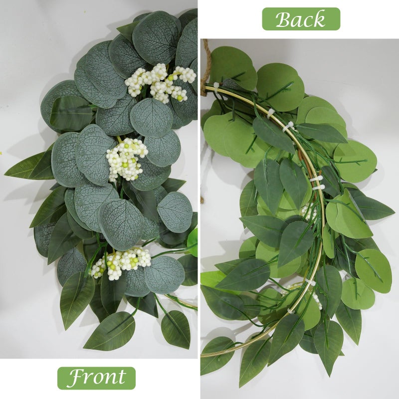 CMINAUS 15'' Eucalyptus Wreath for Front Door Artificial Greenery Outdoor Wreath with White Berry Spring Summer Wreaths for Farmhouse Front Porch Window Porch Hanging Wall Party Wedding Decor - Image 3