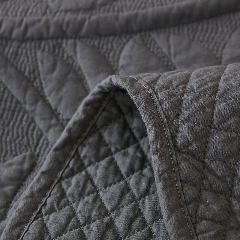 MarCielo 3-Piece 100% Cotton Oversized Bedspread Lightweight Quilt Coverlet Embroidery Farmhouse Bedding Set T0 (Dark Grey, Oversized King (118"x106")) - Image 5