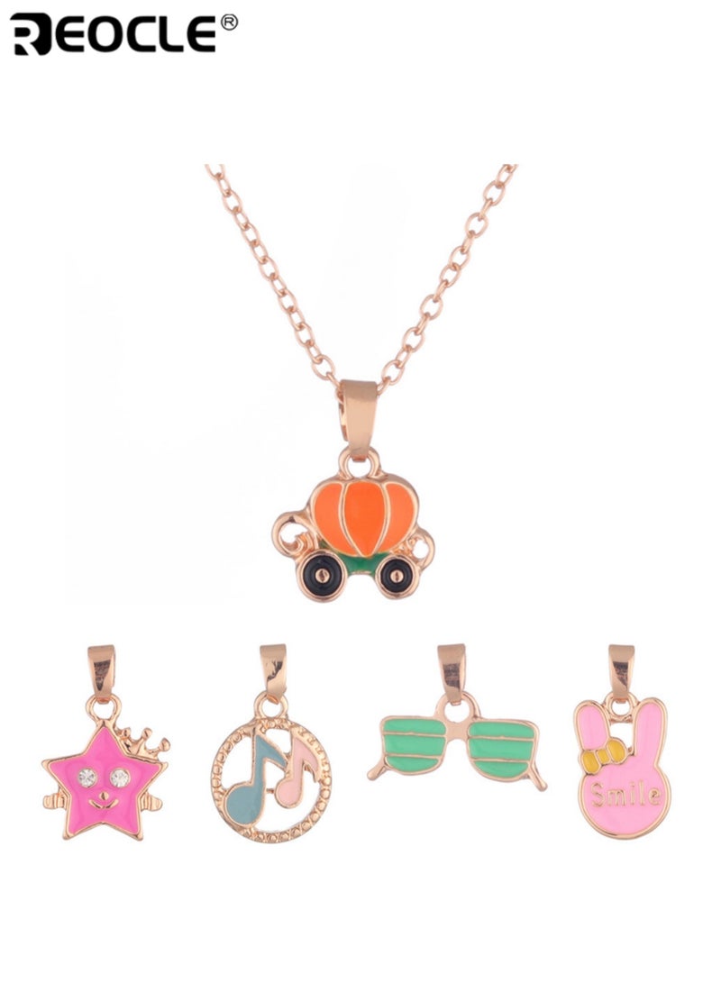 REOCLE Kids' Interchangeable Pendant Necklace Set Adjustable Chain with Whimsical Themed Charms Casual Daily Wear Playful Accessory Set - Image 1