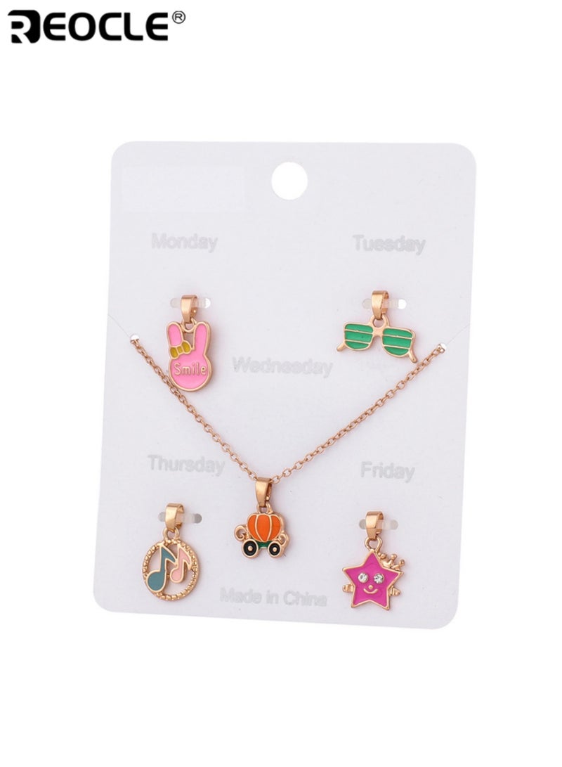 REOCLE Kids' Interchangeable Pendant Necklace Set Adjustable Chain with Whimsical Themed Charms Casual Daily Wear Playful Accessory Set - Image 5