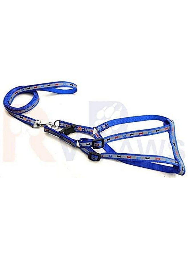 Soft Adjustable Bone Printed Nylon Padded 15Mm Vest Harness And Long Handle Leash Ideal For Outdoor Walking/Training Dogs And Puppies (Blue) - Image 1