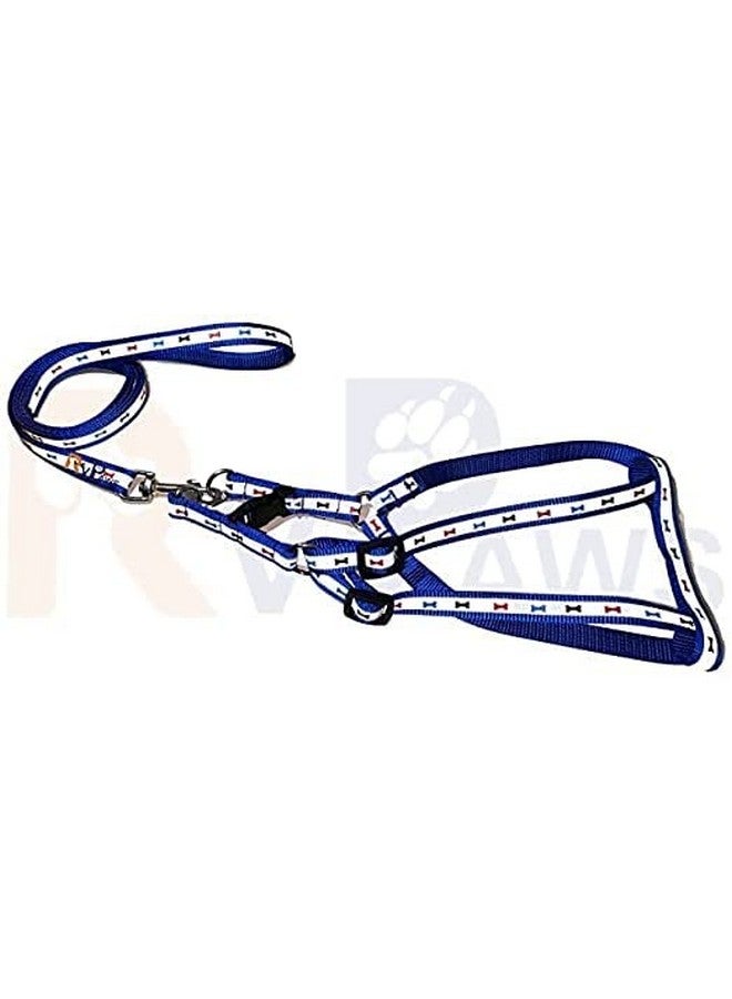 Soft Adjustable Bone Printed Nylon Padded 15Mm Vest Harness And Long Handle Leash Ideal For Outdoor Walking/Training Dogs And Puppies (Blue) - Image 2