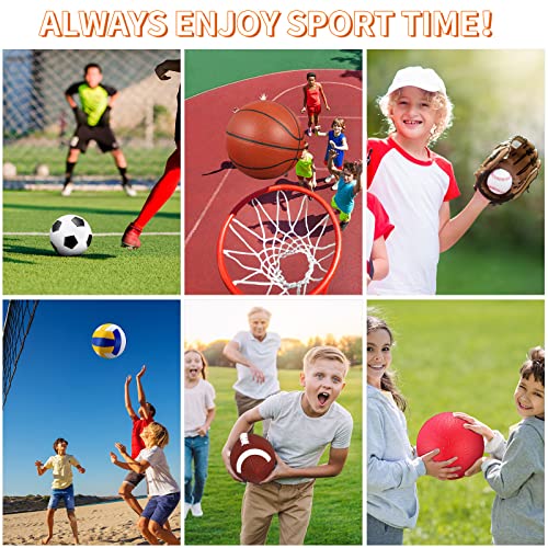 Realspring 6 Pcs Multi Sport Ball Set for Kid Teen Operation Christmas Official Size Football, Basketball, Soccer, Volleyball, Playground Ball, Baseball with Sports Equipment Bag Pump(Brown) - Image 5