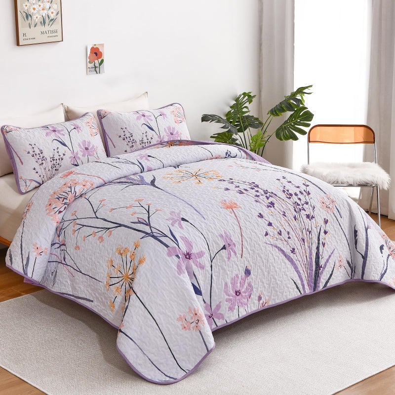 DOBUYLY FLORAL SELL SIZE SIZE PURPLE BUTANICAL KING SPODDEN STE 3 قطع من الألياف الدقيقة الناعمة ذات الأضواء الدقيقة الناعمة المحددة لجميع موسم 110 "X90" " - Image 2