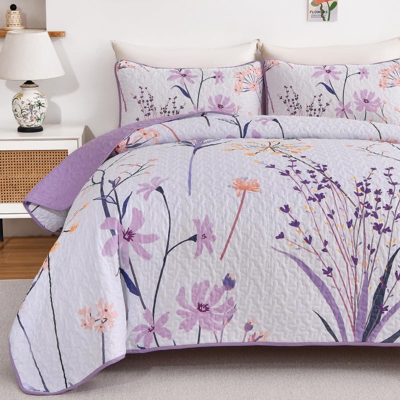 DOBUYLY FLORAL SELL SIZE SIZE PURPLE BUTANICAL KING SPODDEN STE 3 قطع من الألياف الدقيقة الناعمة ذات الأضواء الدقيقة الناعمة المحددة لجميع موسم 110 "X90" " - Image 4