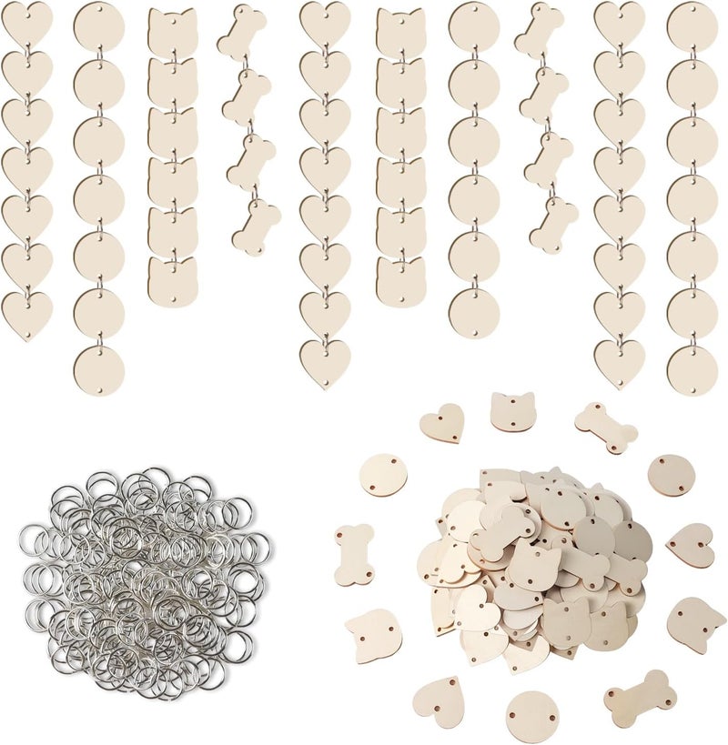 Longan Craft علامات عيد ميلاد العائلة، علامات خشبية على شكل قلب ودائرة وعظم قطة مع ثقوب وحلقات، إجمالي 240 قطعة للوحة عيد ميلاد العائلة، الذكرى السنوية، لوحة المهام، الحرف الخشبية - Image 1
