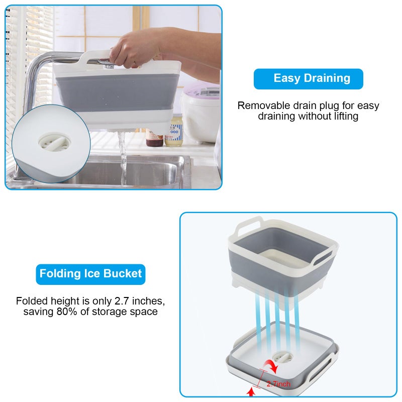 Debecty 2Pcs Ice Bucket 8.5L Ice Buckets for Parties Collapsible Beverage Tub Large Plastic Drink Buckets Party Portable Foldable Cooler Tub with 2 Scoop for Champagne Beer Sparkling Wine Cocktails - Image 5