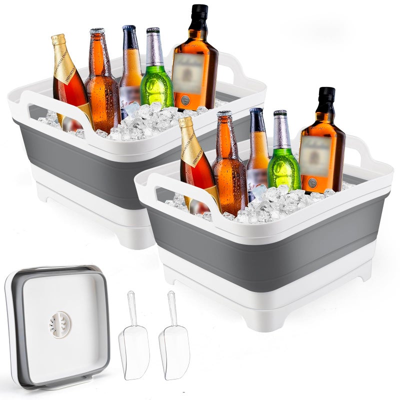 Debecty 2Pcs Ice Bucket 8.5L Ice Buckets for Parties Collapsible Beverage Tub Large Plastic Drink Buckets Party Portable Foldable Cooler Tub with 2 Scoop for Champagne Beer Sparkling Wine Cocktails - Image 1