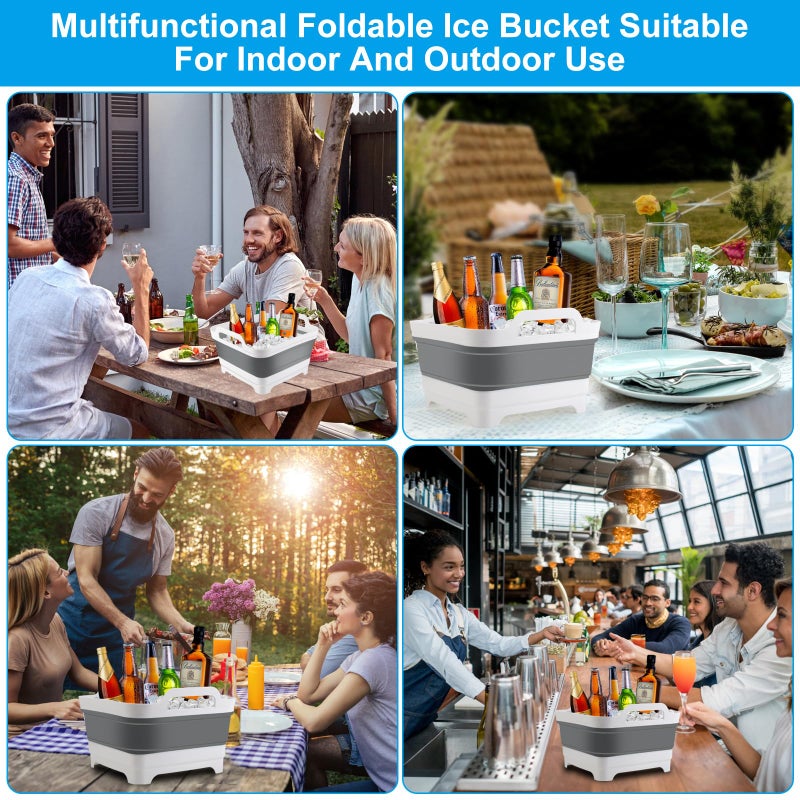 Debecty 2Pcs Ice Bucket 8.5L Ice Buckets for Parties Collapsible Beverage Tub Large Plastic Drink Buckets Party Portable Foldable Cooler Tub with 2 Scoop for Champagne Beer Sparkling Wine Cocktails - Image 4