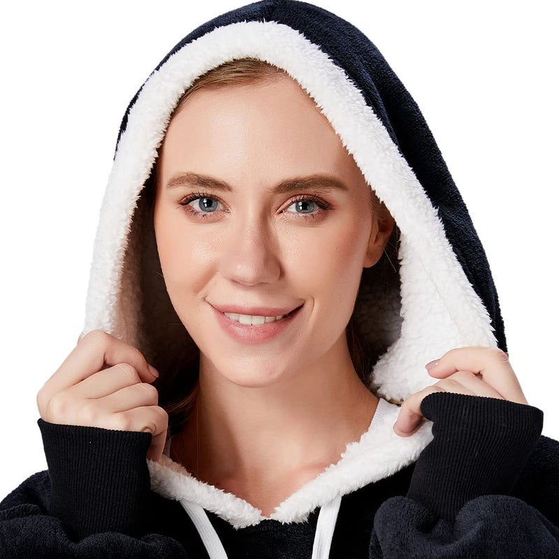 Qeils Qeils Oversized Wearable Blanket Hoodie  Comfy Sherpa Sweatshirt Pullover Jacket (Large Pocket  Black  Adult)  - Image 2