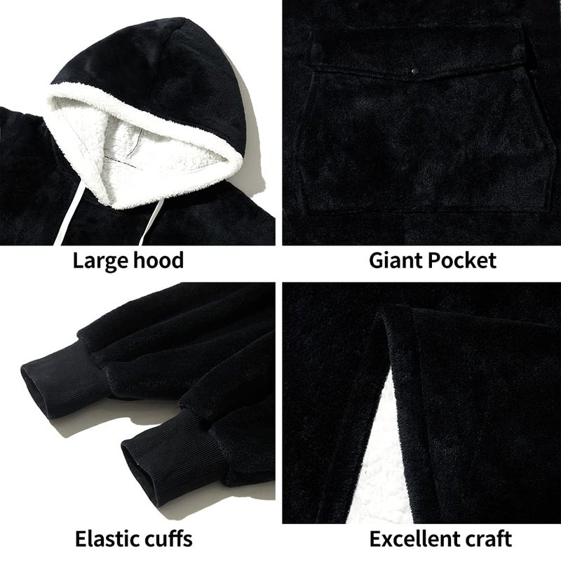 Qeils Qeils Oversized Wearable Blanket Hoodie  Comfy Sherpa Sweatshirt Pullover Jacket (Large Pocket  Black  Adult)  - Image 4