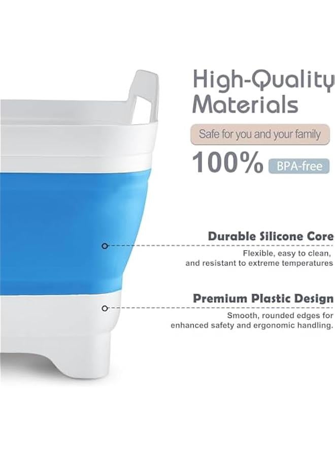 هوكور حوض اطباق 9 لتر (2.4 جالون) قابل للطي مع مقابض حمل سدادة تصريف من توريسيك، صينية تخزين للمطبخ موفرة للمساحة، حوض غسيل اطباق محمول للتخييم (ازرق) - Image 5