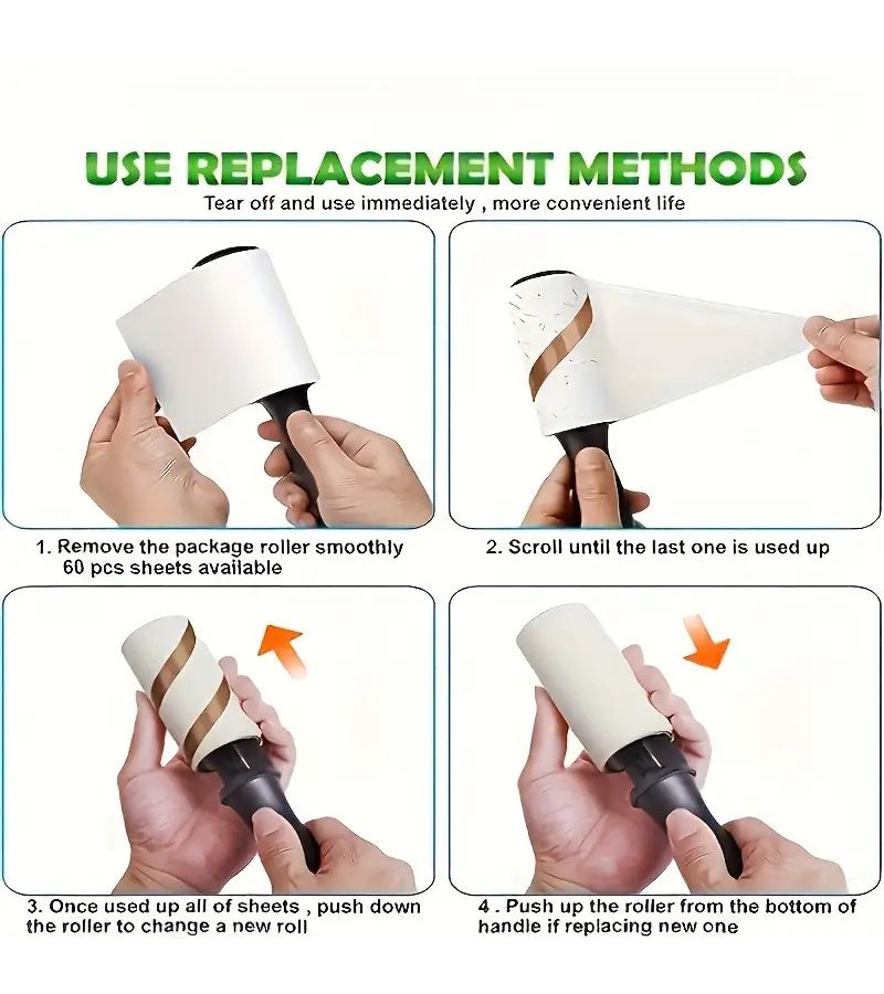 Heavy Duty Lint Roller Replacement Rollers 4 Rolls For Pet Hair Removal Clothes Carpets Seat Covers Dust Lint Cleaning Accessory Home Tool - Image 5